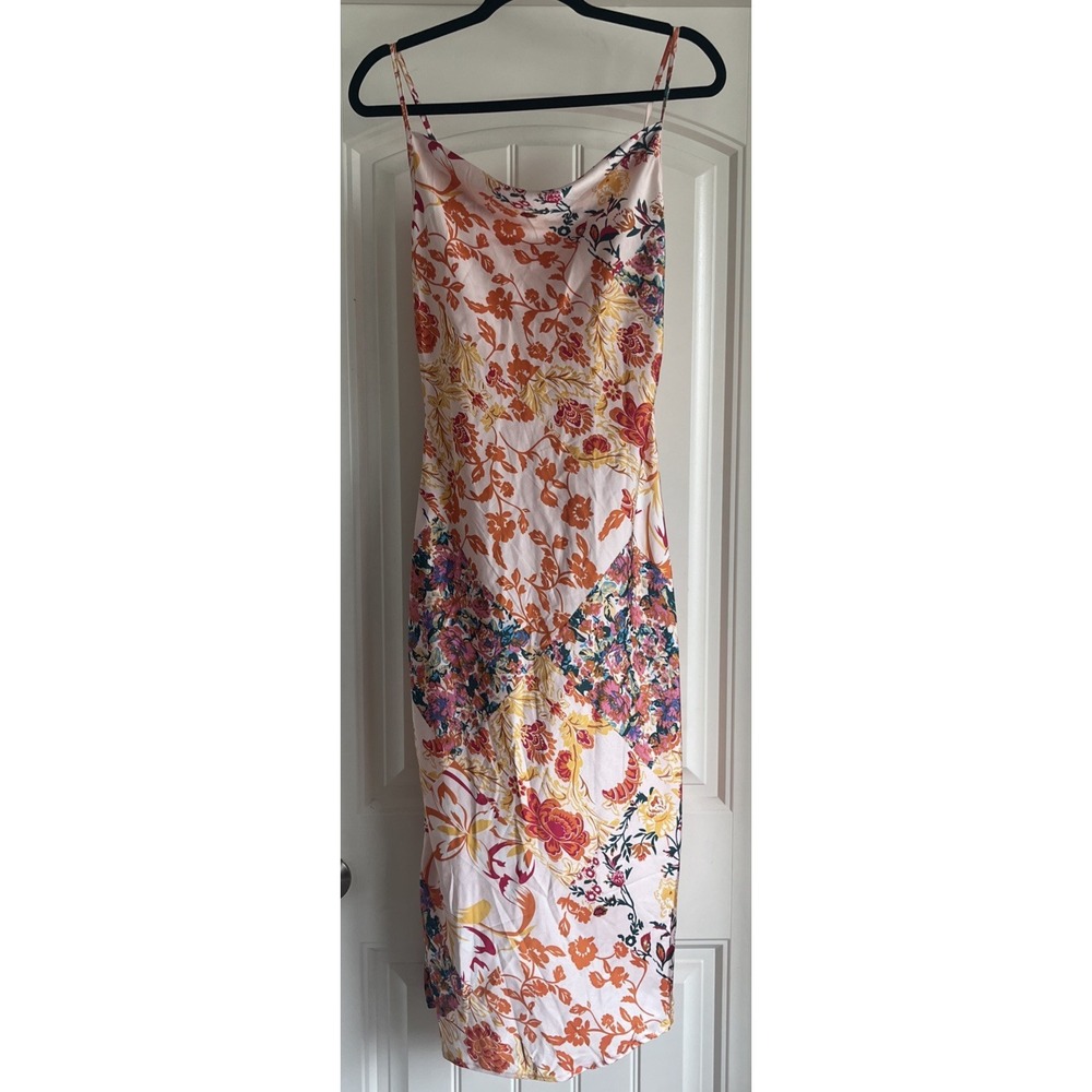 SHEIN S Floral Print‎ Bodycon Slip Dress Sexy Spring 90s Slit Spaghetti Straps